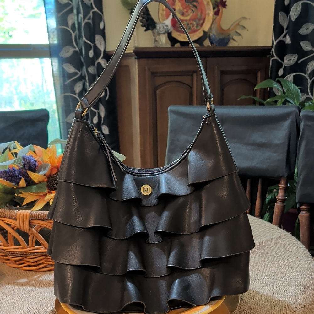 Liz Claiborne Black Ruffled Shoulder Bag